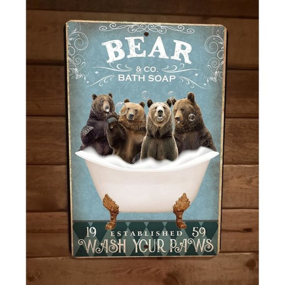 Bear‎ Bath Soap 8x12 Metal Wall Sign Animal Poster